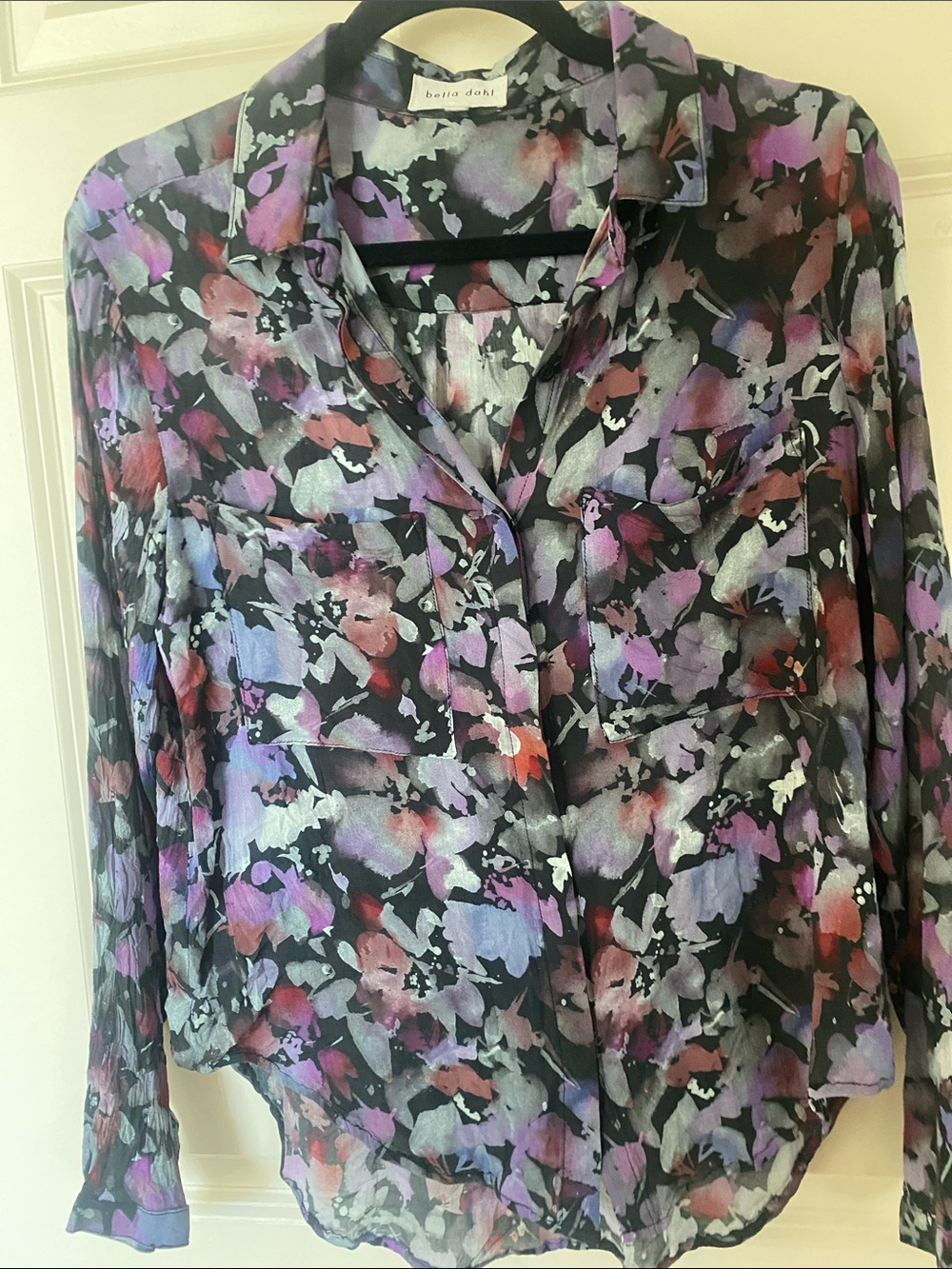 Bella Dahl  Floral Button-Down Blouse in Purple, Black & Red Sold Out